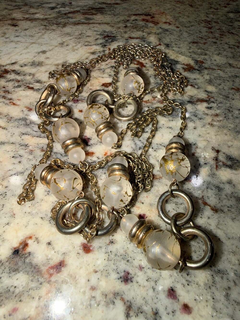 Anne Klein Frosted Glass & Gold Foil Bead Necklace
